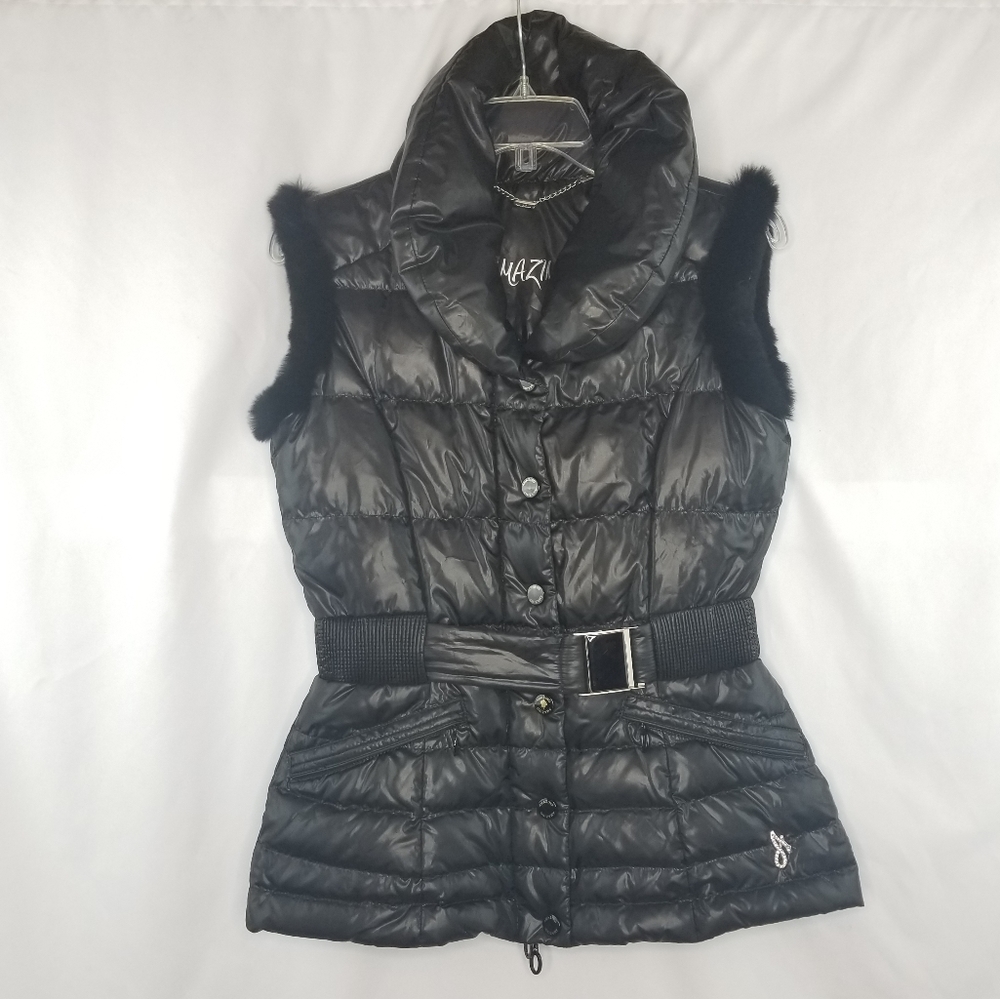 Amazing Down & Rabbit Fur Puffer Vest Detailed